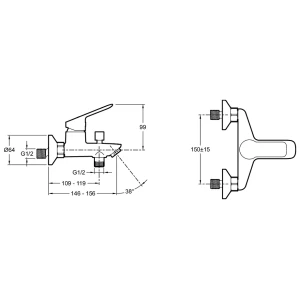 Смеситель Jacob Delafon Lucien для ванны с душем E20848-CP